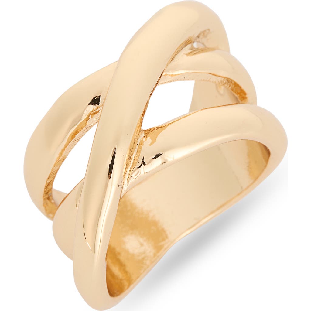 Leith Ridged Cross Bar Ring In Gold