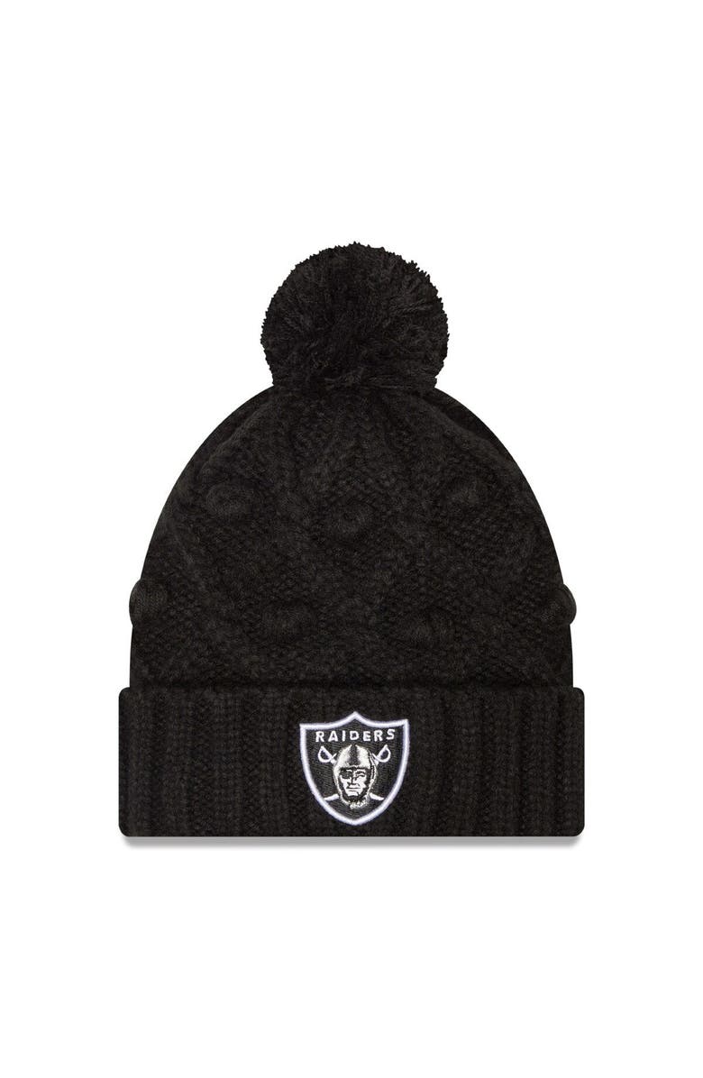 New Era Girls Youth New Era Black Las Vegas Raiders Toasty Cuffed Knit Hat with Pom, Main, color,