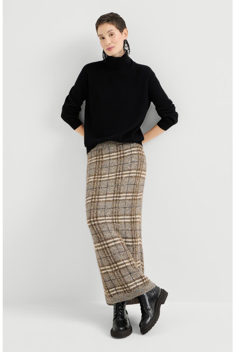 Dazzling mohair prince of wales knit skirt, Alternate, color, Light Brown