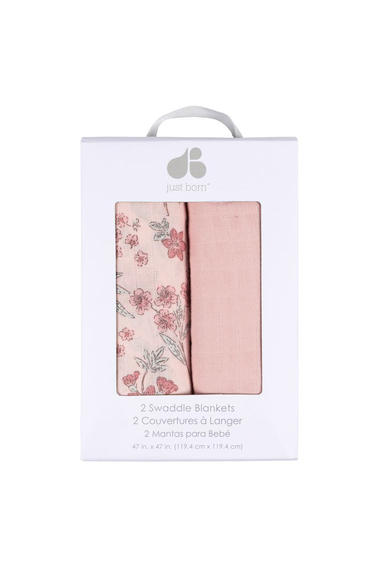 Muslin Swaddle Pink Floral Blankets 2-Pack, Alternate, color, Pink Floral