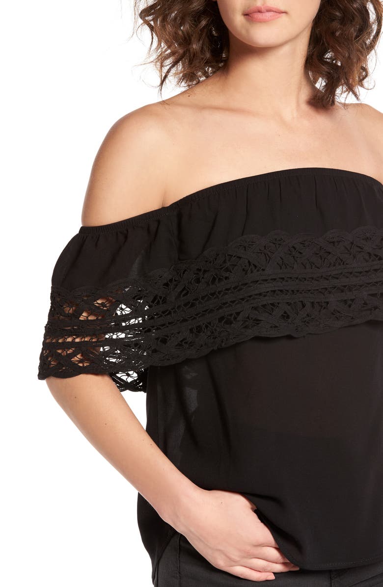 Socialite Crochet Off the Shoulder Top, Alternate, color,