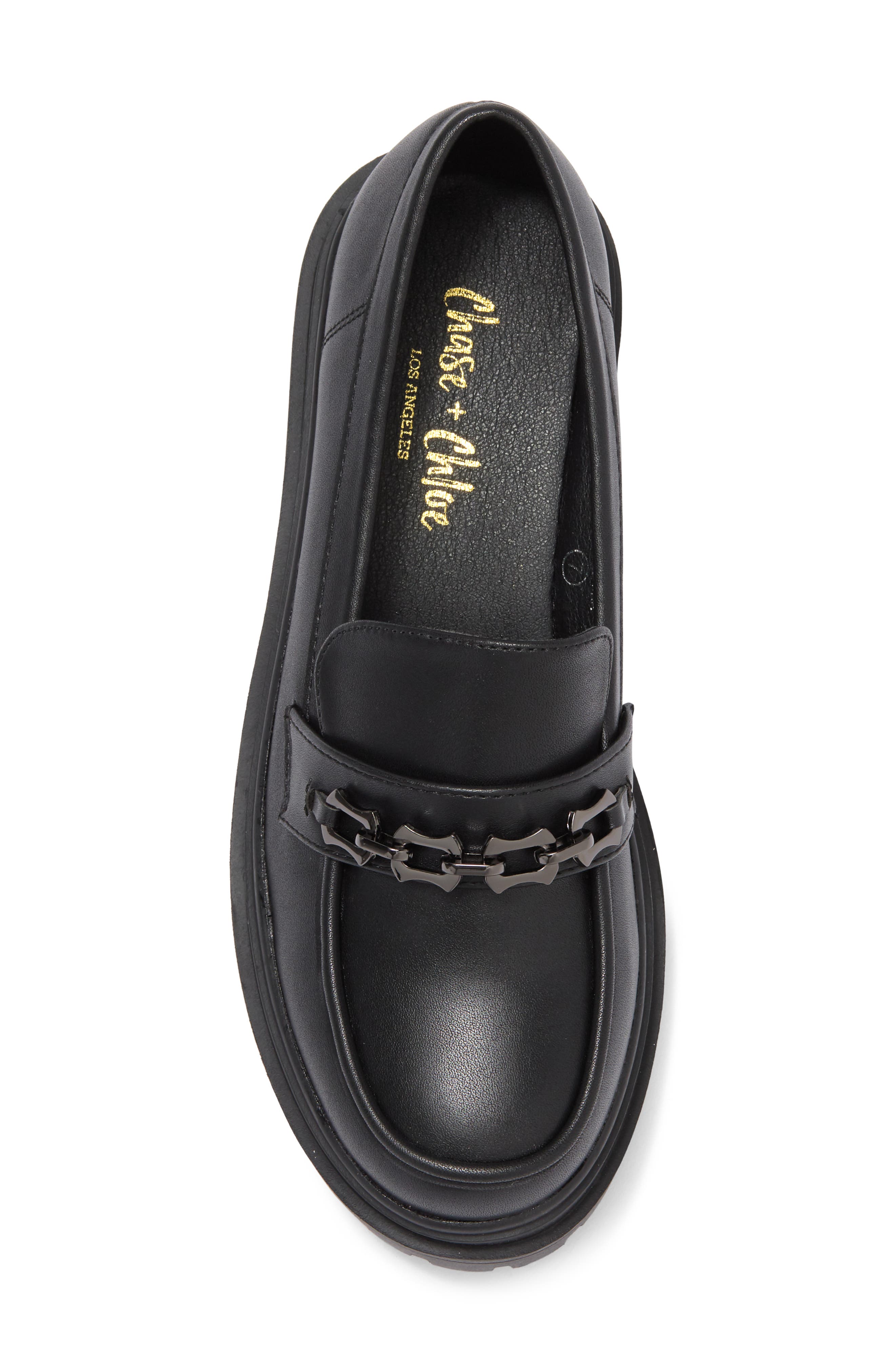 Chain Detail Platform Lug Loafer, Alternate, color, BLACK