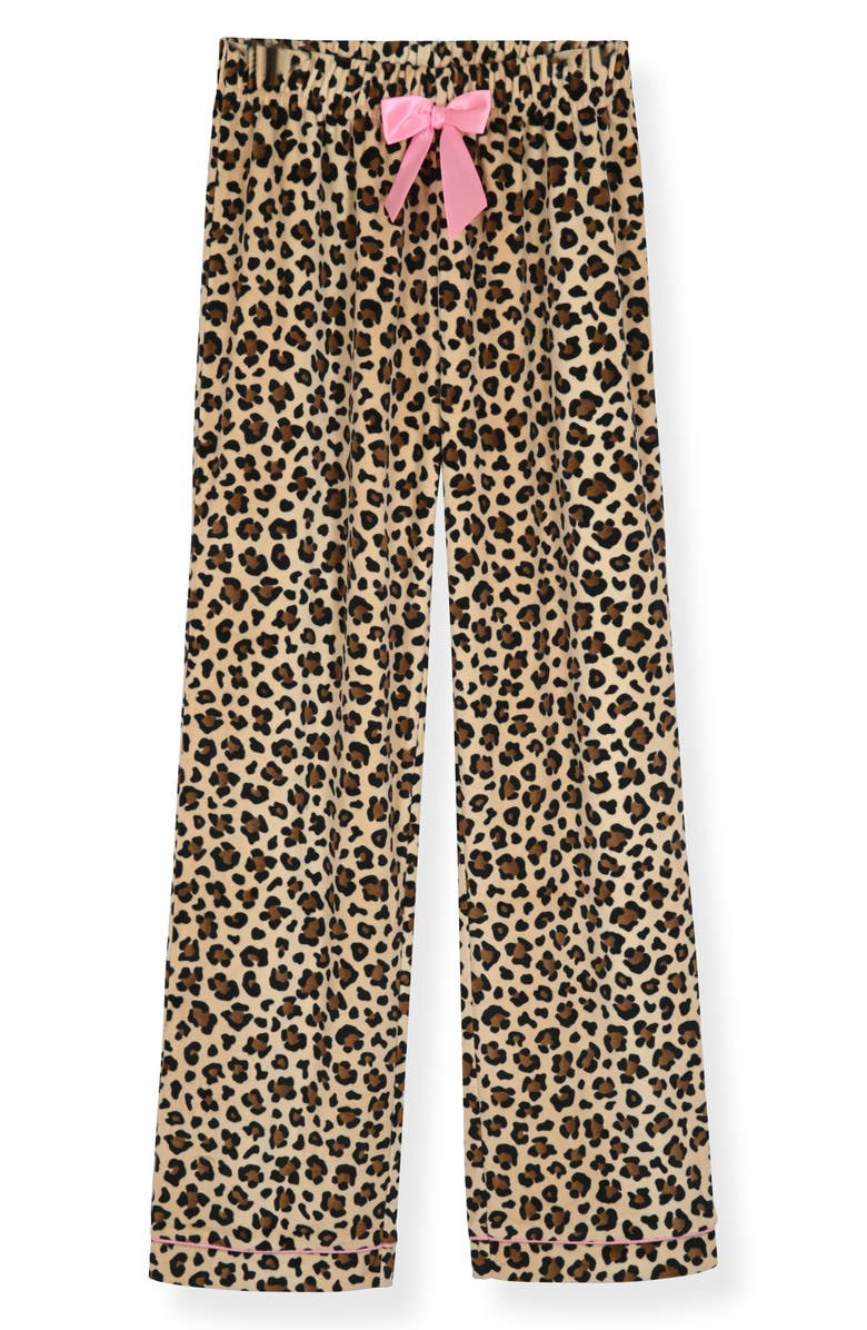 SLEEP ON IT Kids' Leopard Print Two-Piece Pajamas & Eye Mask Set, Alternate, color, Brown