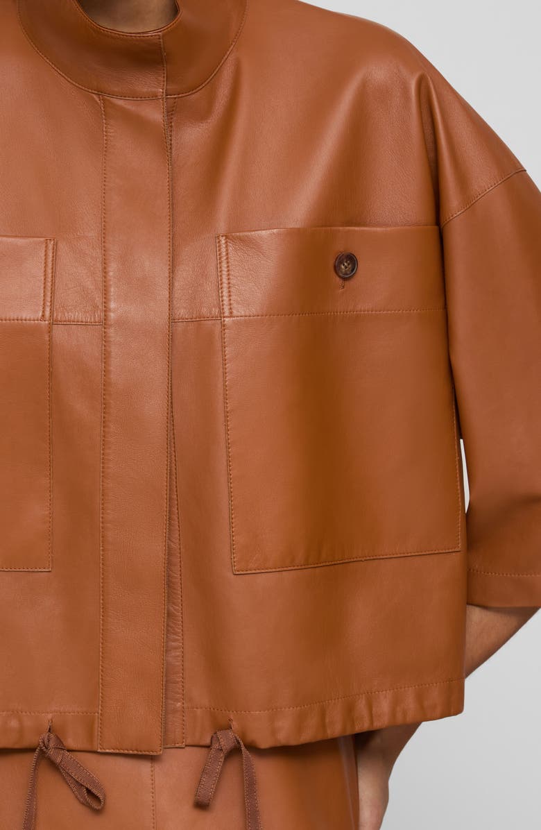 Lafayette 148 New York Oversize Leather Crop Shirt Jacket, Alternate, color, Copper