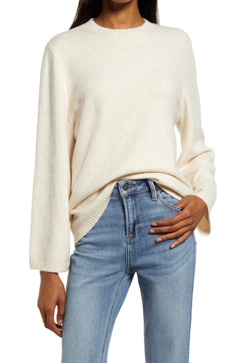 Cozy Crewneck Sweater, Main, color, BEIGE OATMEAL LIGHT HEATHER