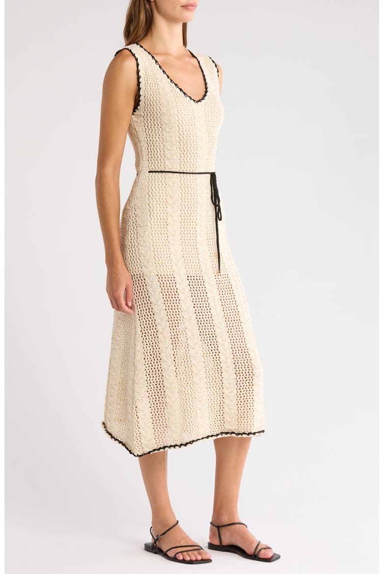 Stripe Cotton Blend Midi Cover-Up Dress, Alternate, color, NATURAL BLACK BORDER