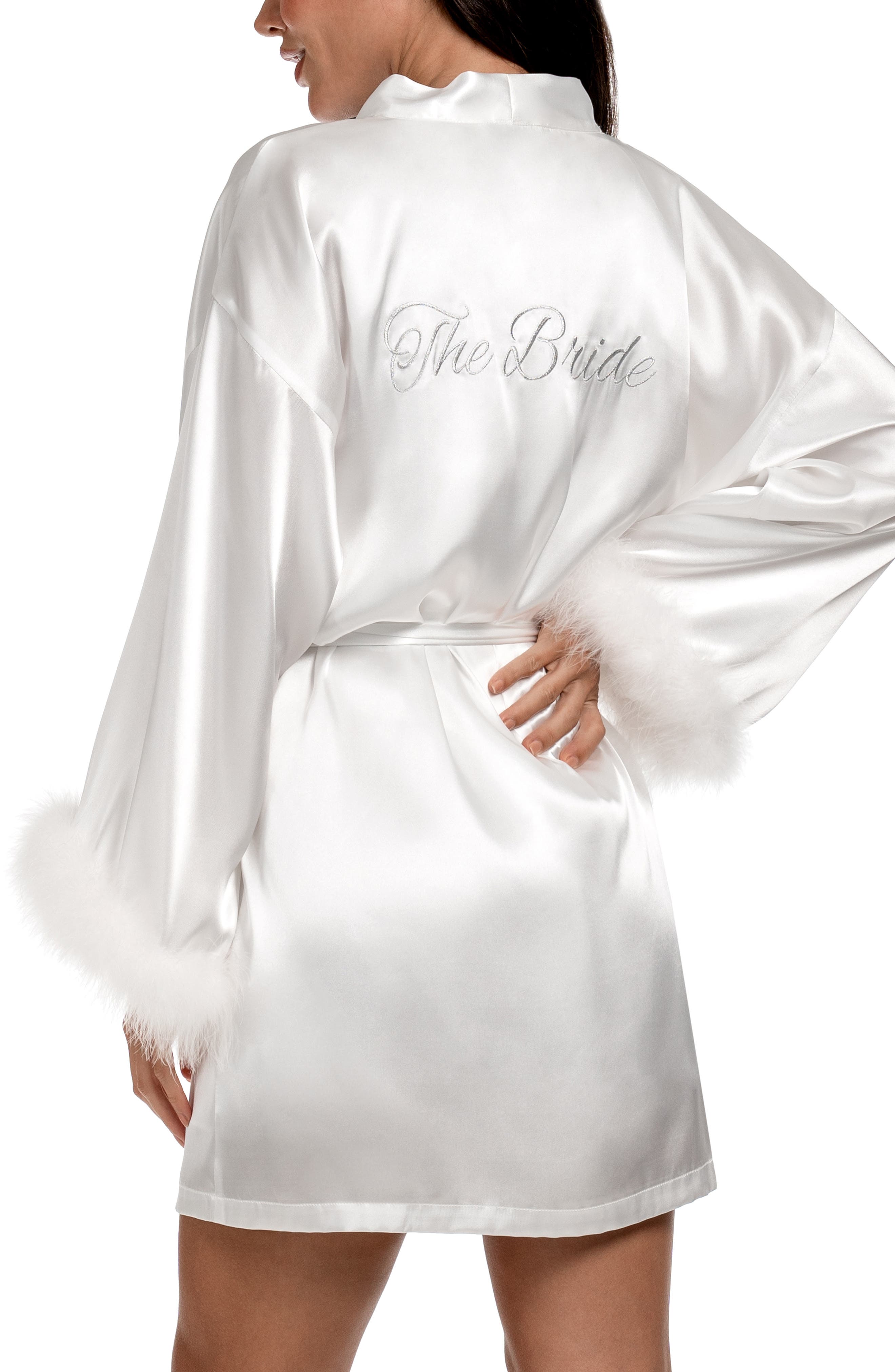 In Bloom by Jonquil Zayla Feather Trim Satin Robe (Women) | Nordstrom