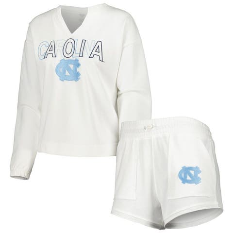 Women's Concepts Sport  White North Carolina Tar Heels Sunray Notch Neck Long Sleeve T-Shirt & Shorts Set