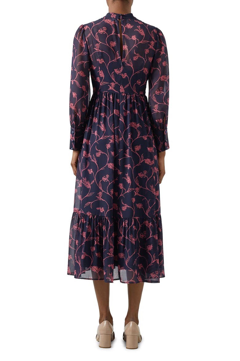 Selina Floral Long Sleeve Georgette Midi Dress, Alternate, color, NAVY