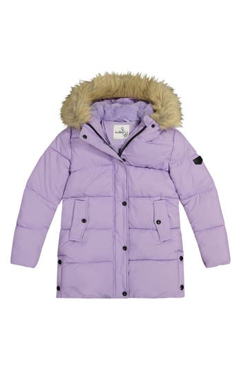 Sam Edelman Kids' Faux Fur Trim Puffer Jacket In Multi