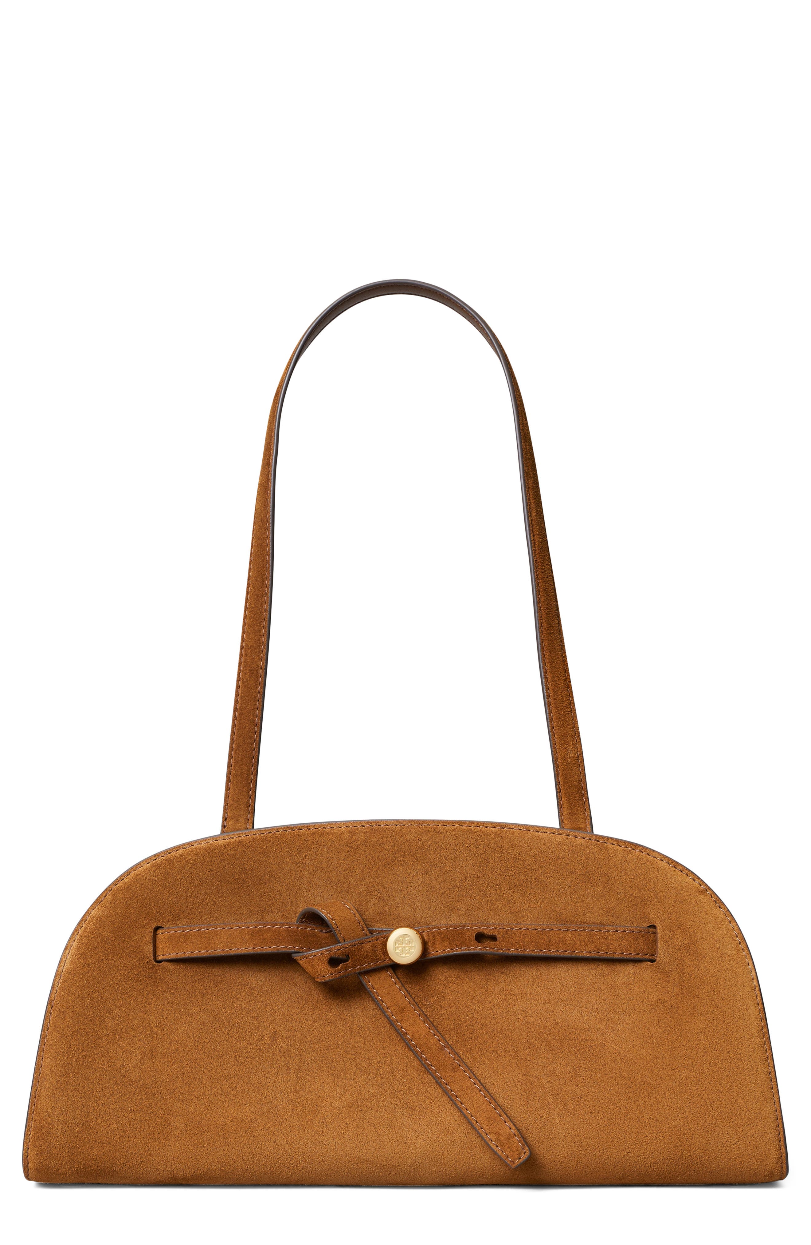 Romy Suede East West Bauletto, Main, color, CARAMEL