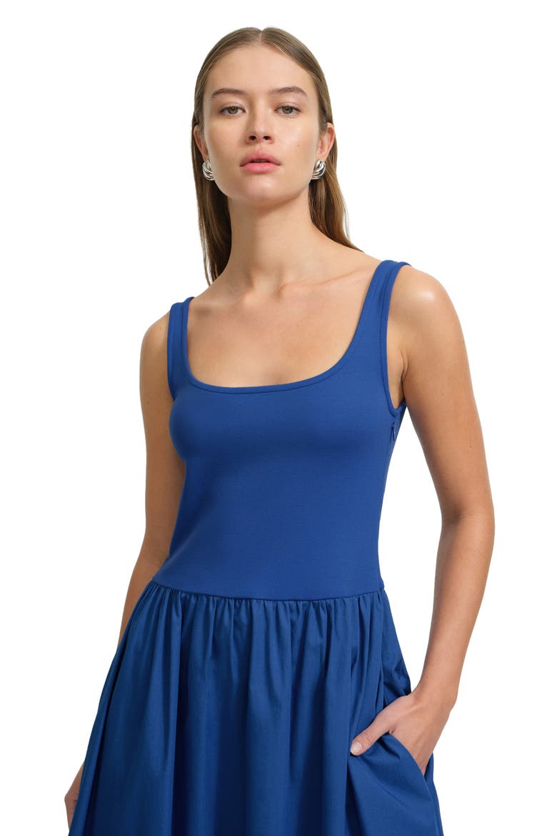 Clara Mixed Media Ponte & Cotton A-Line Dress, Alternate, color, COBALT