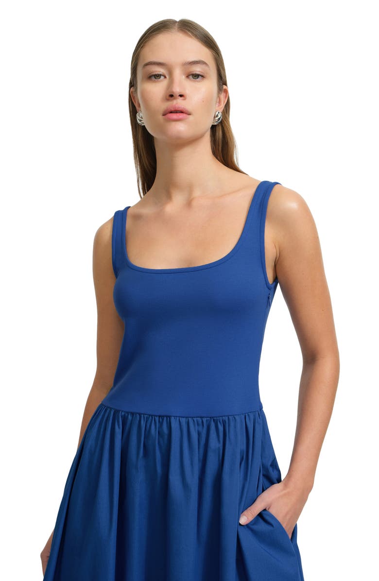 Marcella Clara Mixed Media Ponte & Cotton A-Line Dress, Alternate, color, Cobalt