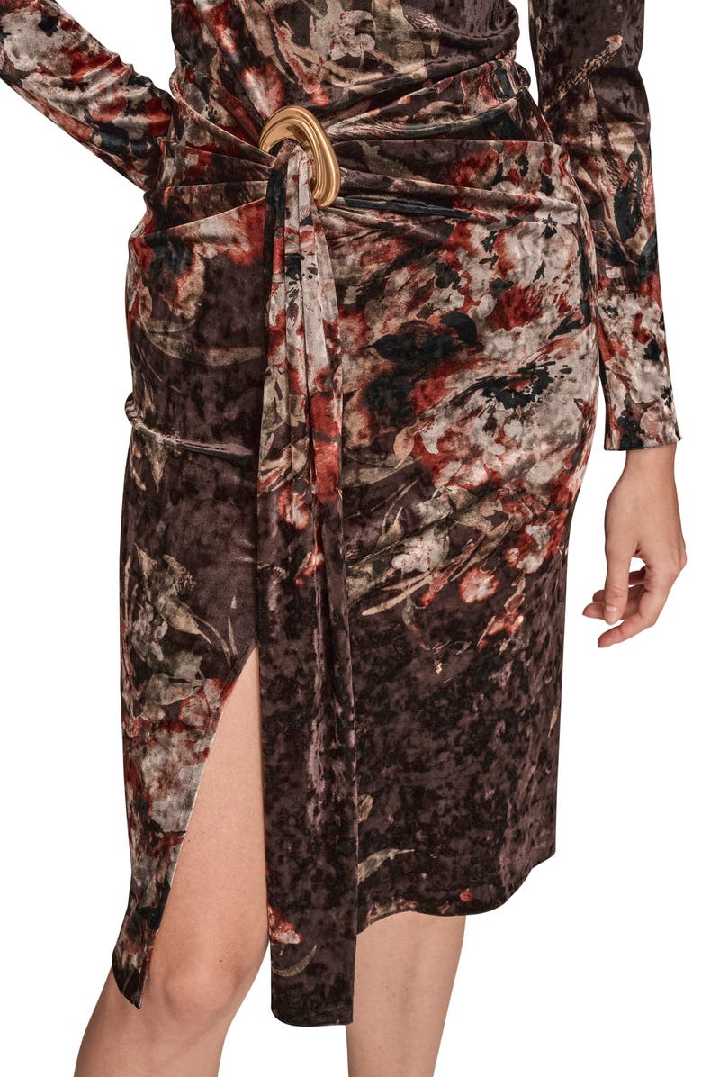 Donna Karan New York Ruched Velvet Cocktail Dress, Alternate, color, Oxblood Multi