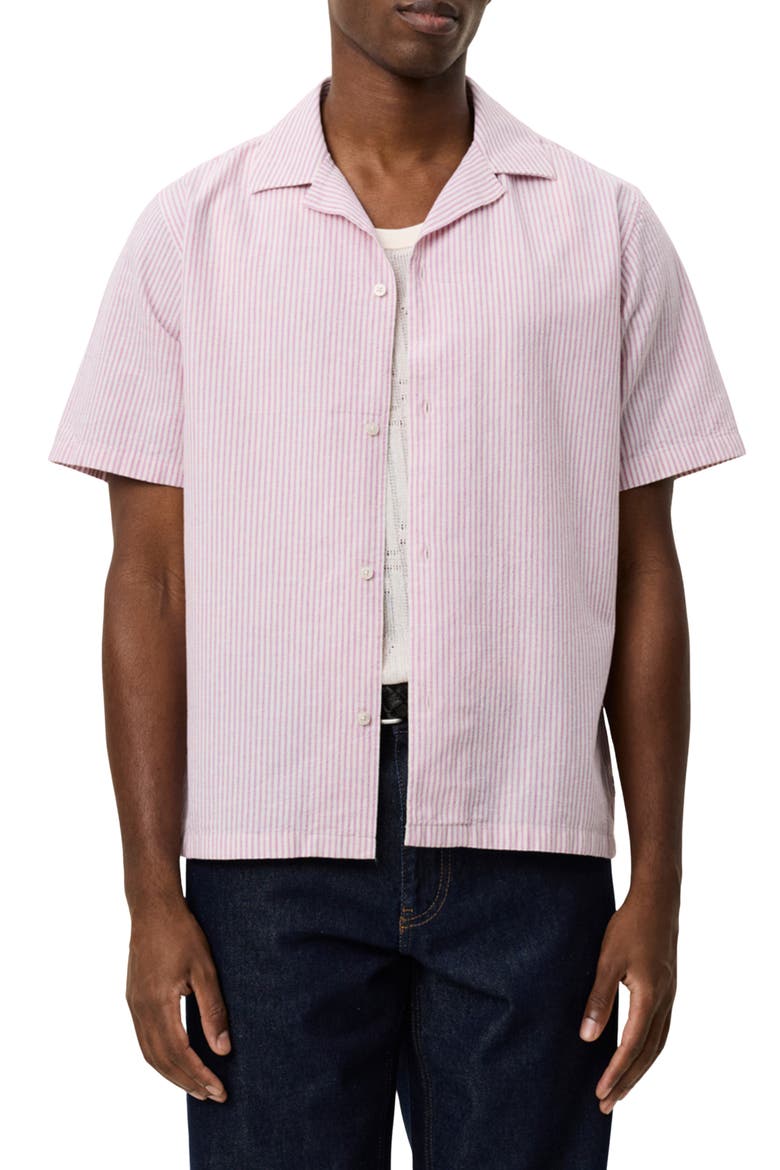 Lukas Stripe Cotton & Linen Camp Shirt, Main, color, CROCUS PINK