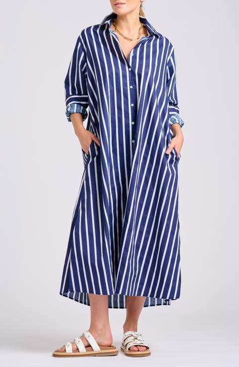 Mixed Stripe Long Sleeve Shirtdress