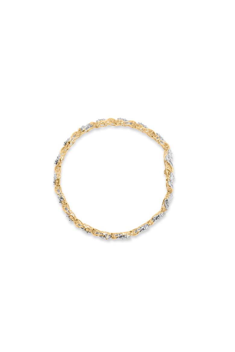 10k Yellow Gold 5.00 Cttw and Baguette-Cut Diamond Floral Link 7.25" Bracelet, Alternate, color, Yellow