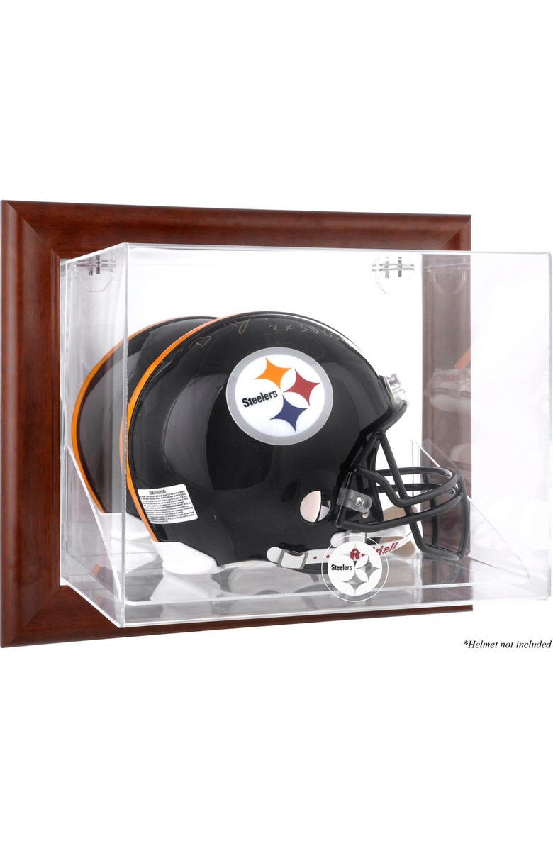 FANATICS AUTHENTIC Pittsburgh Steelers Brown Framed Wall-Mountable Logo Helmet Case, Main, color,
