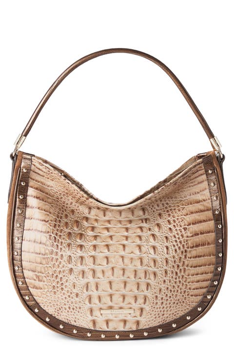 Small Kathleen Croc Embossed Leather Shoulder Bag