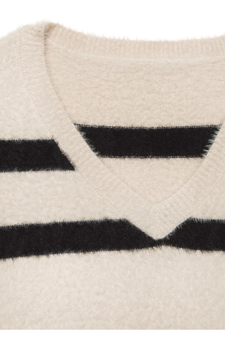 Fuzzy Knit Striped Sweater, Alternate, color, Sand & Black