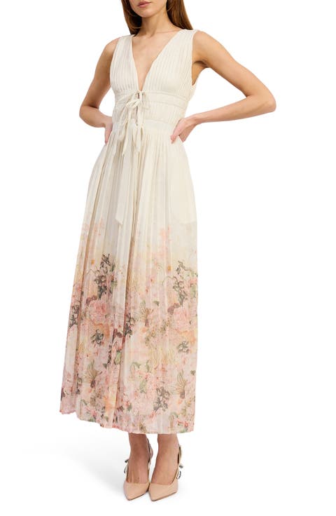 Pleated Tie Front Maxi Dress