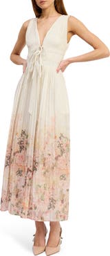 En Saison Pleated Tie Front Maxi Dress