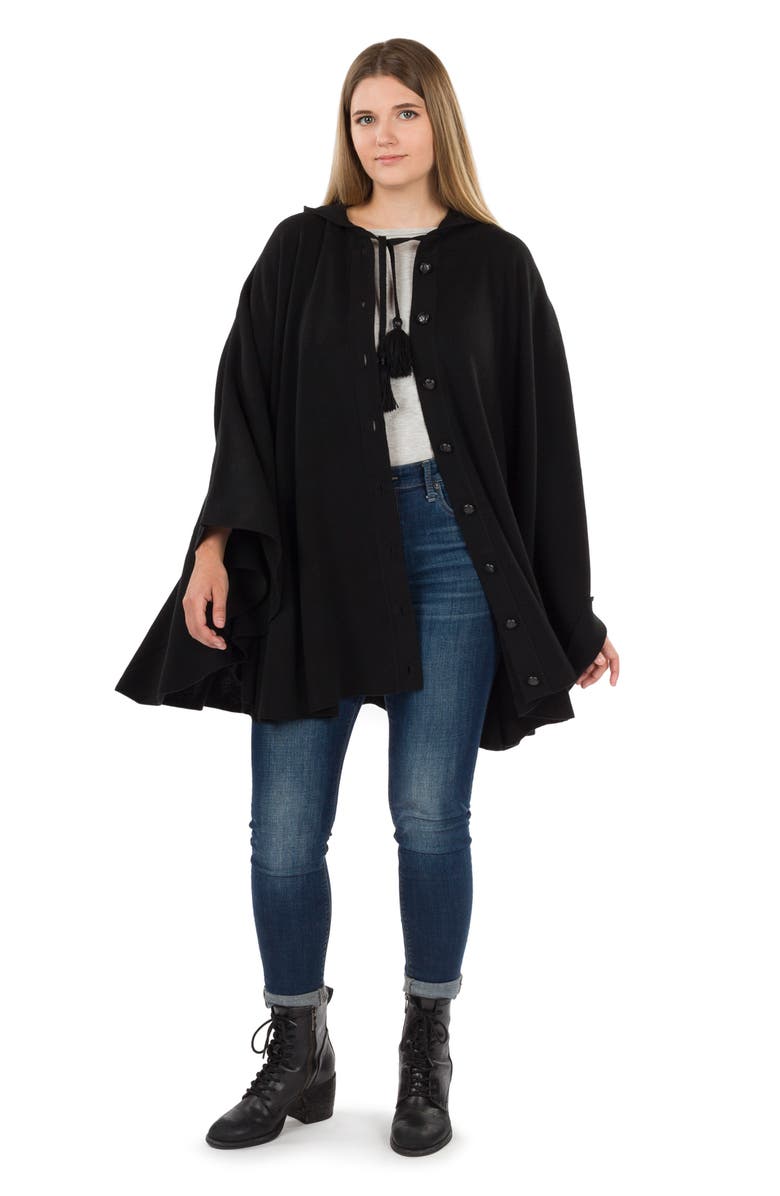 Patricia Nash Hooded Button Front Cape, Alternate, color, Black