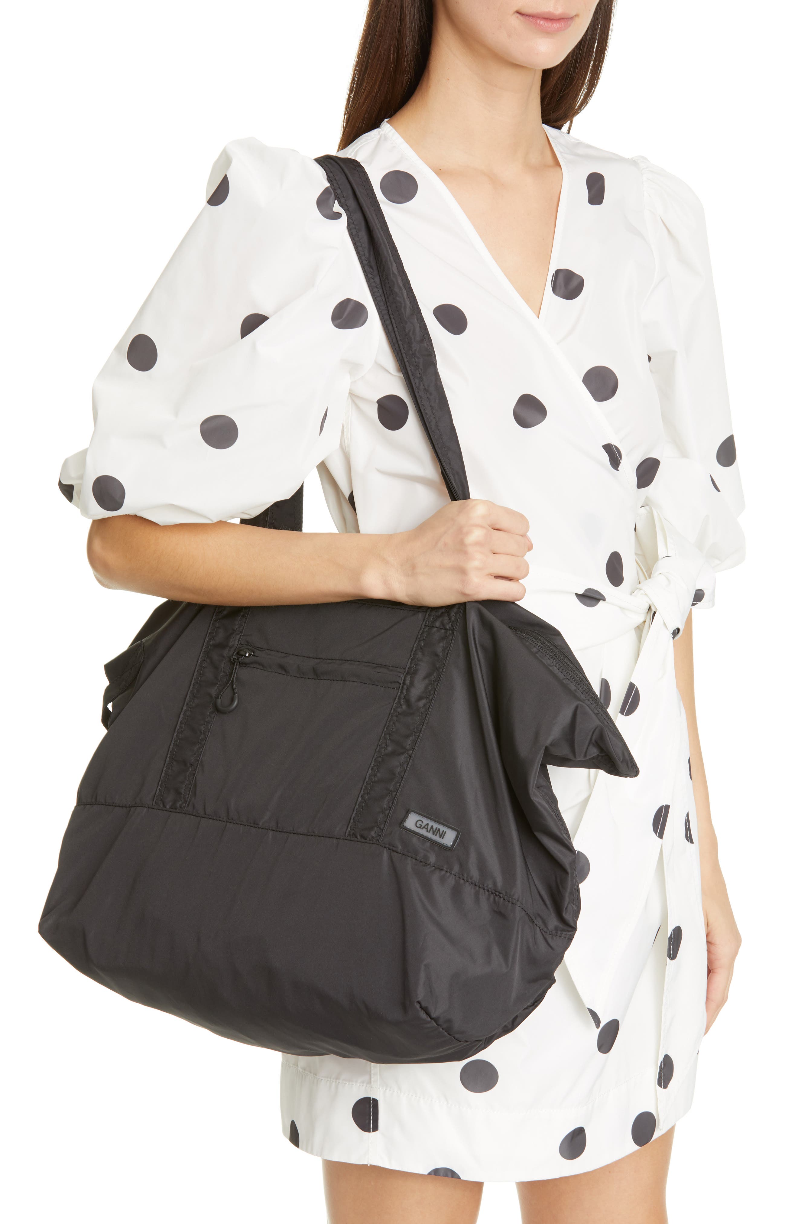 Ganni Large Nylon Tote, Alternate, color, 