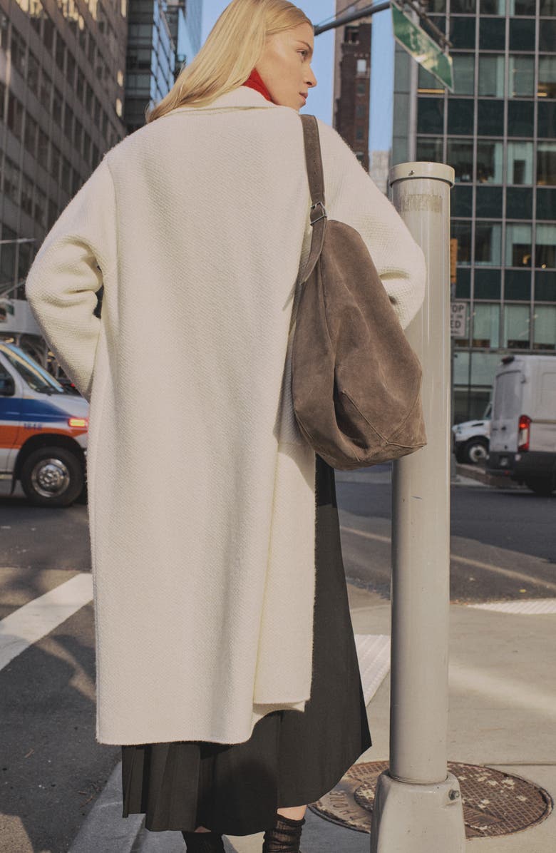 MANGO Longline Sweater Coat, Alternate, color, Ecru