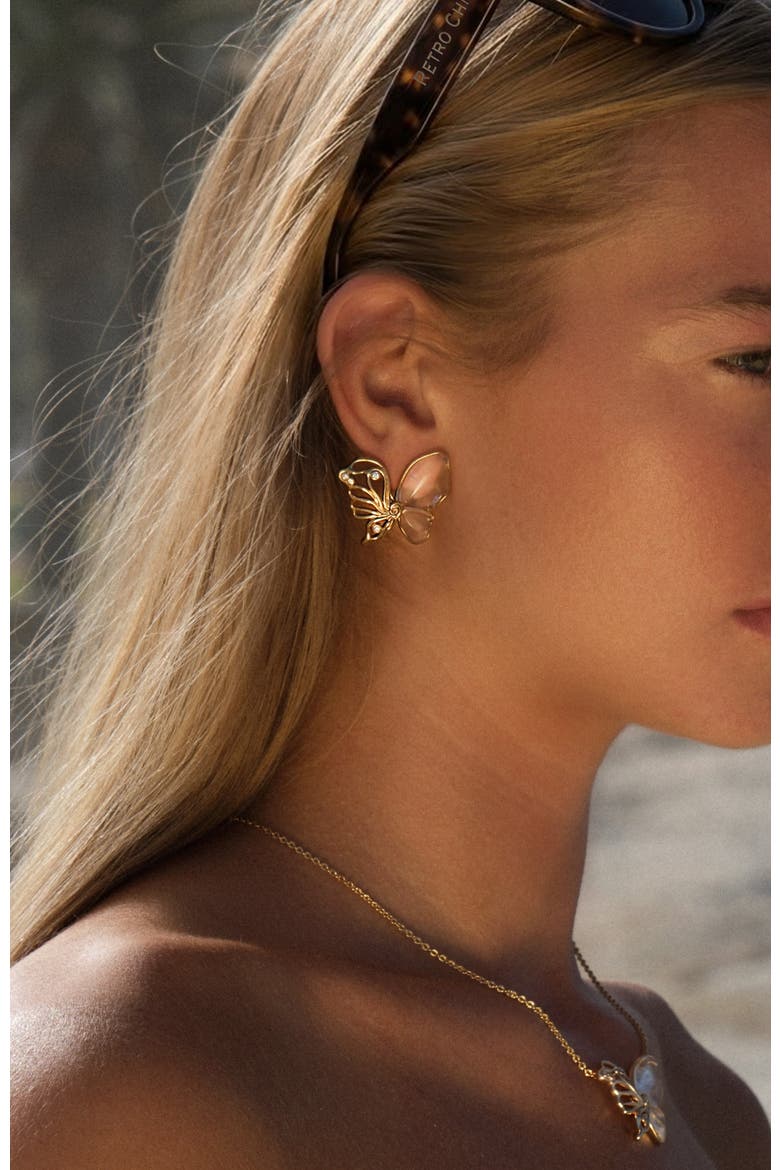 Butterfly Serenade Earrings, Alternate, color, Gold & White