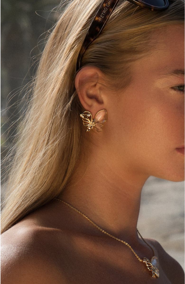 RETRO CHIC Butterfly Serenade Earrings, Alternate, color, Gold & White