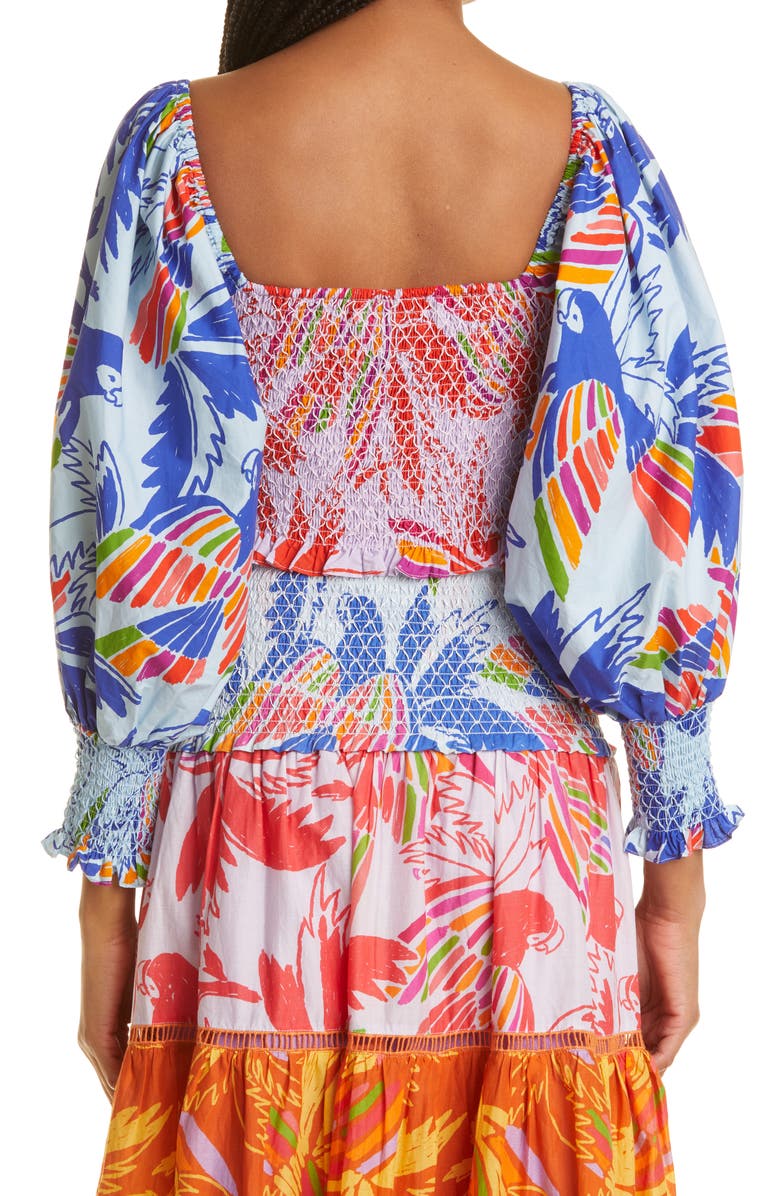 FARM Rio Mixed Print Smocked Cotton Crop Top, Alternate, color, 