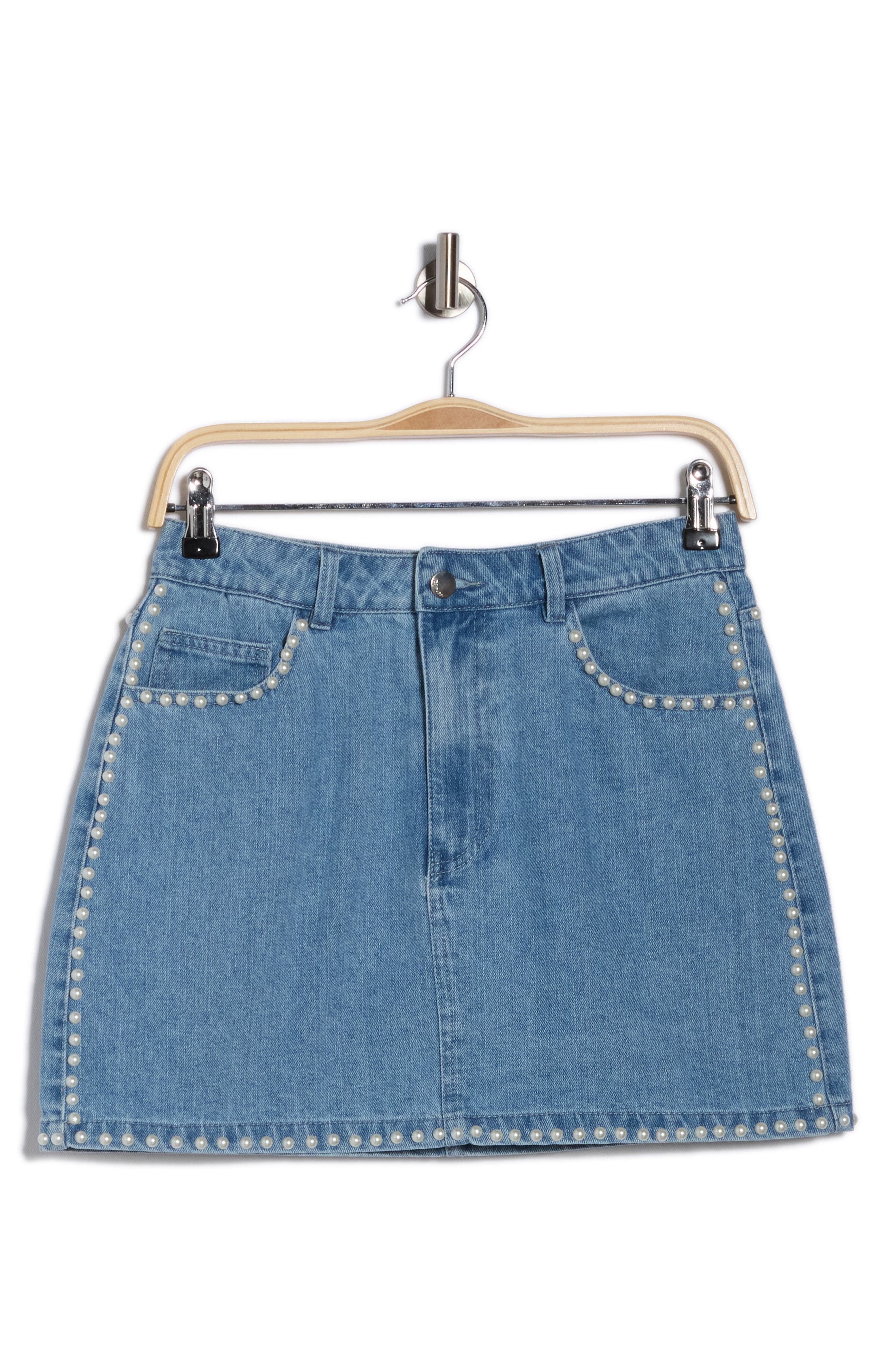 Vigoss Pearly Stud Trim Denim Miniskirt
