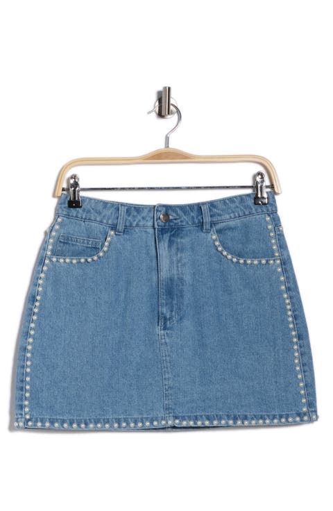 Pearly Stud Trim Denim Miniskirt