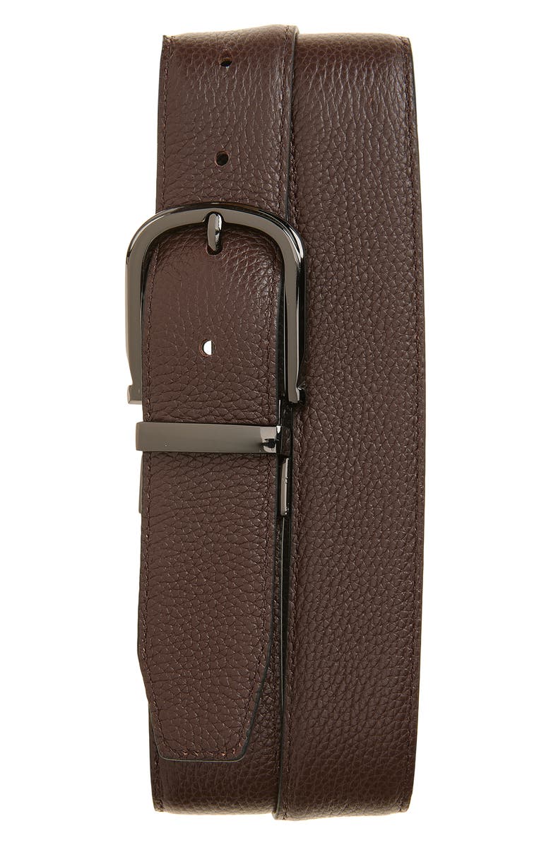 Nordstrom Berry Reversible Pebbled Leather Belt, Alternate, color, Black- Brown