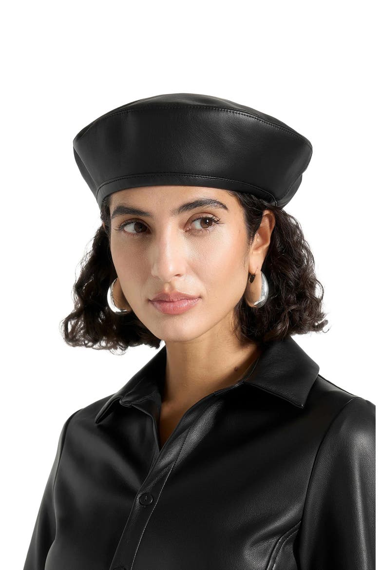 Anya Leather Beret, Alternate, color, Black