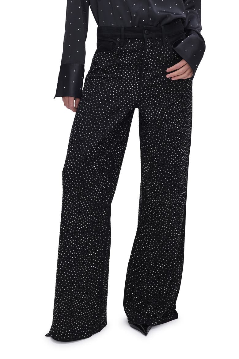 Good Ease Rhinestone Wide Leg Jeans, Main, color, BLACK323