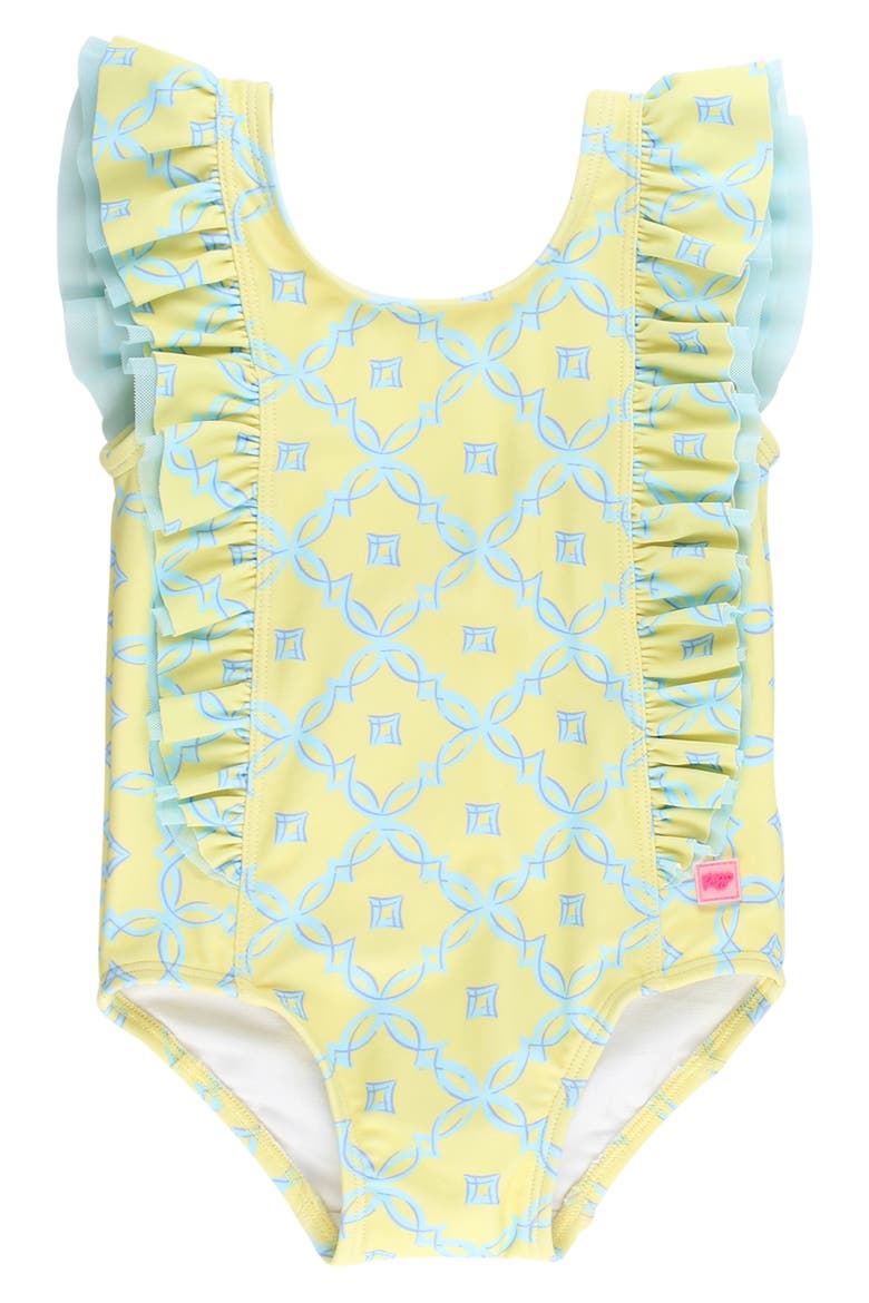 Kids' Banana Coastal Cham UPF 50+ One-Piece Swimsuit, Main, color, YELLOW