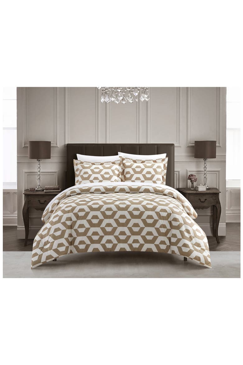 King Tudor Contemporary Geometric Duvet Cover Set - Beige, Main, color, BEIGE