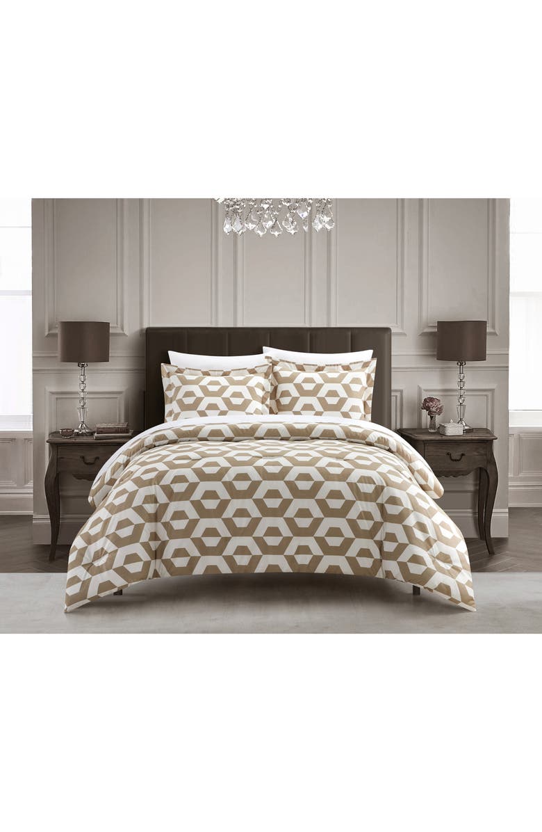 CHIC King Tudor Contemporary Geometric Duvet Cover Set - Beige, Main, color, 