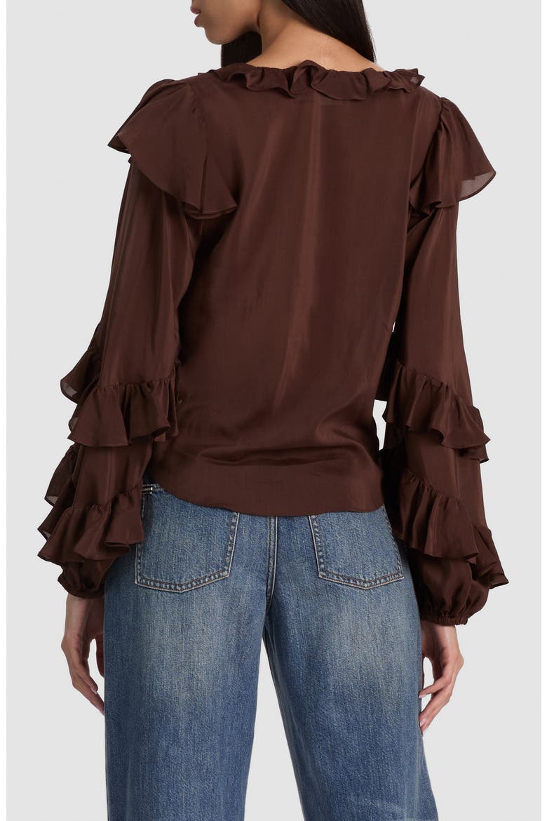 Rylee Ruffle Silk Blend Top, Alternate, color, DARK CHOCOLATE
