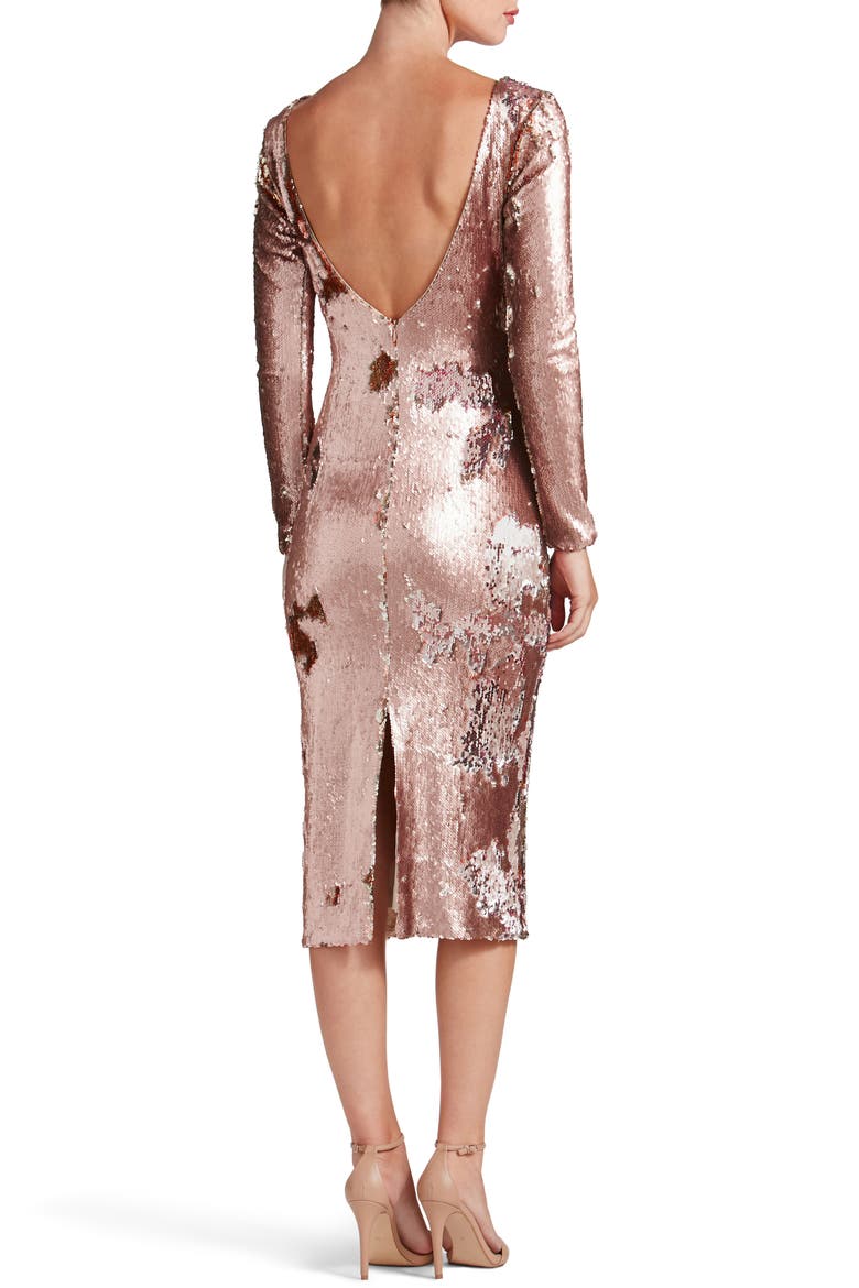 Emery Scoop Back Reversible Sequin Body-Con Dress, Alternate, color, ROSE GOLD/ NUDE