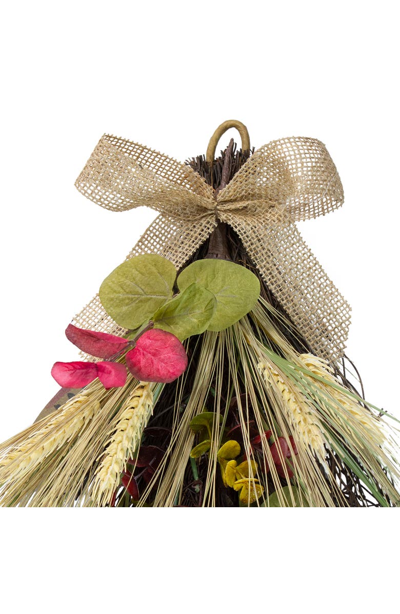 Northlight Wheat and Pinecone Artificial Fall Harvest Teardrop Swag with Burlap Bow - 24", Alternate, color, 