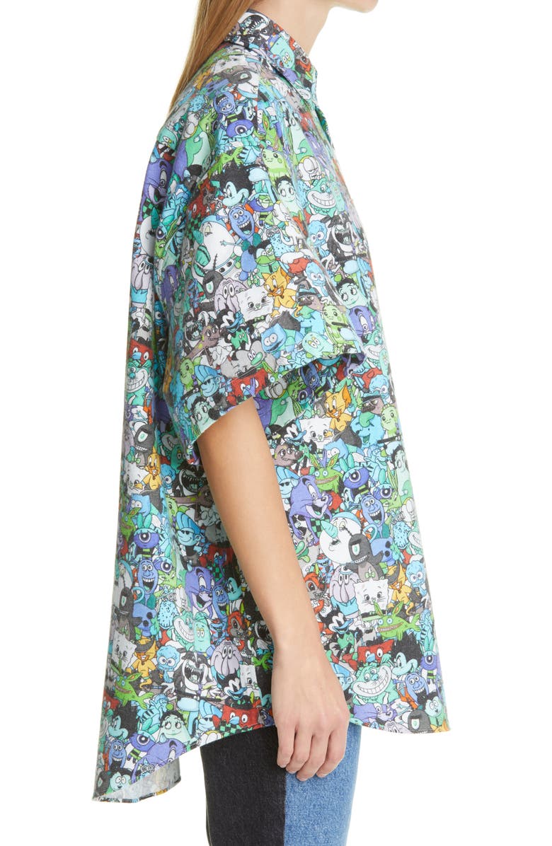VETEMENTS Cartoon Mania Flannel Short Sleeve Unisex Button-Up Shirt, Alternate, color, 