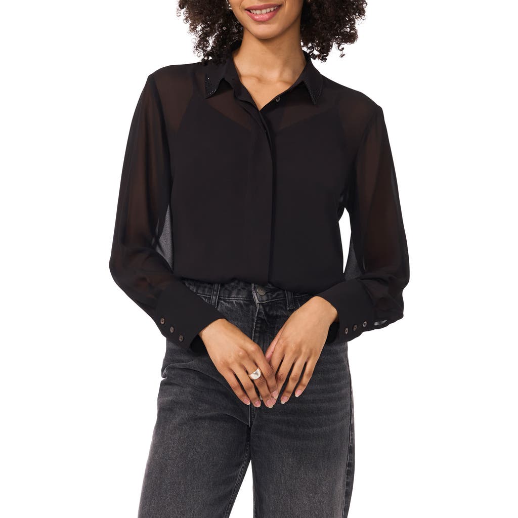 Vince Camuto Bead Detail Button-up Shirt In Black
