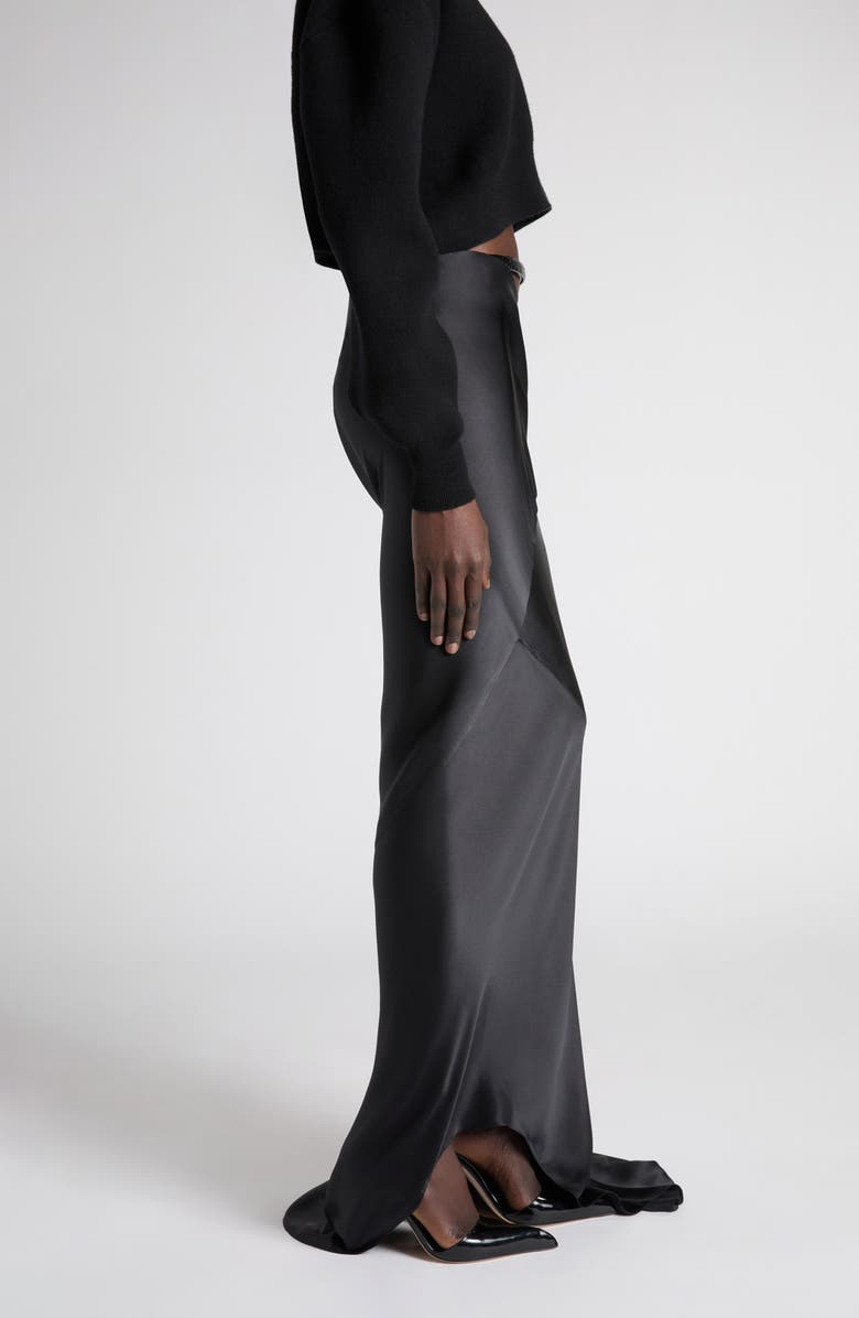 TOM FORD Belt Accent Bias Cut Silk Satin Maxi Skirt with Train, Alternate, color, Black