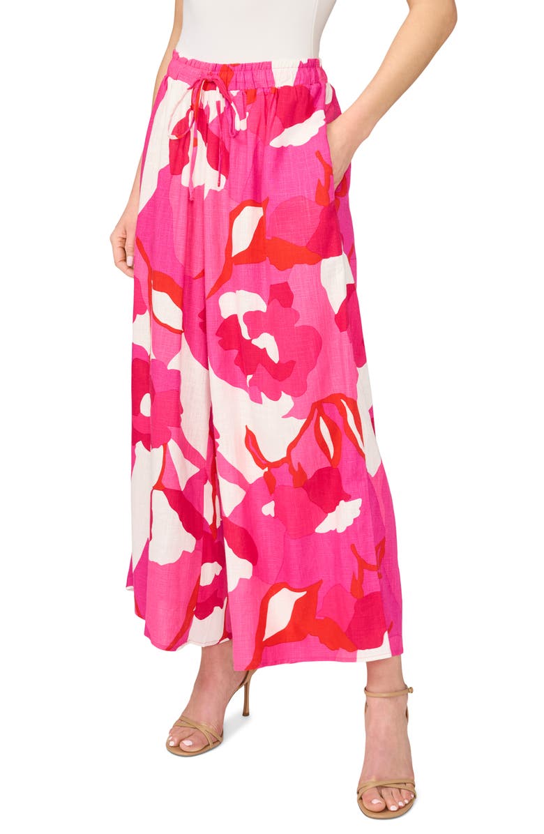 Vince Camuto Crop Linen Blend Pants, Alternate, color, New Ivory Poppy Print