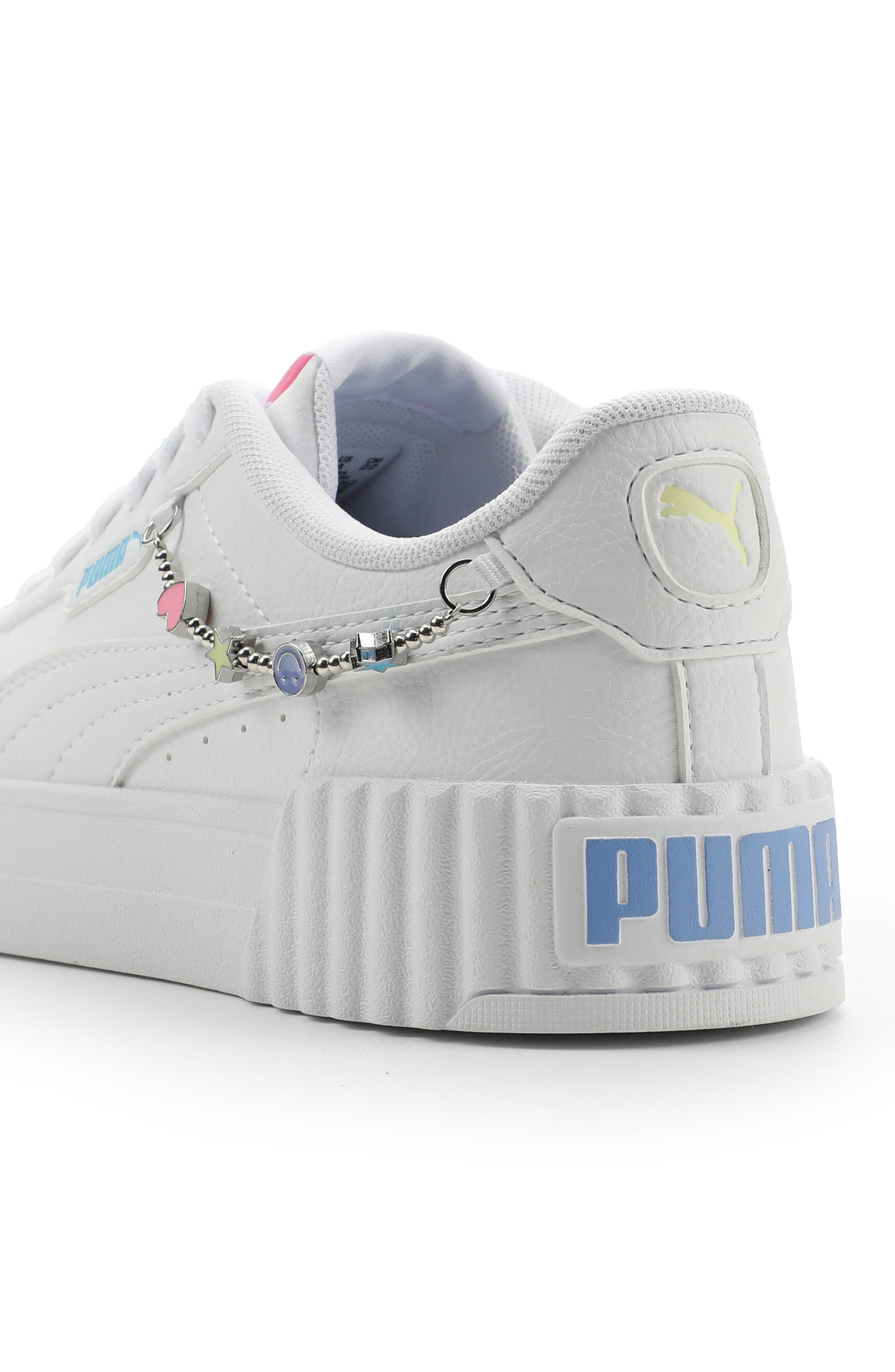 PUMA Kids' Carina 3.0 Neutral Cheetah Jr. Low Top Sneaker, Alternate, color, Puma White/ Blue/ Apple