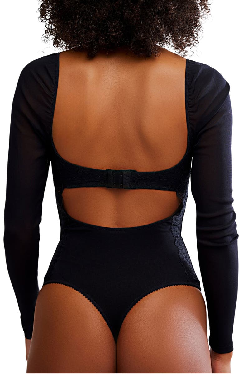 Free People Suddenly Fine Lace Bodysuit, Alternate, color, Black