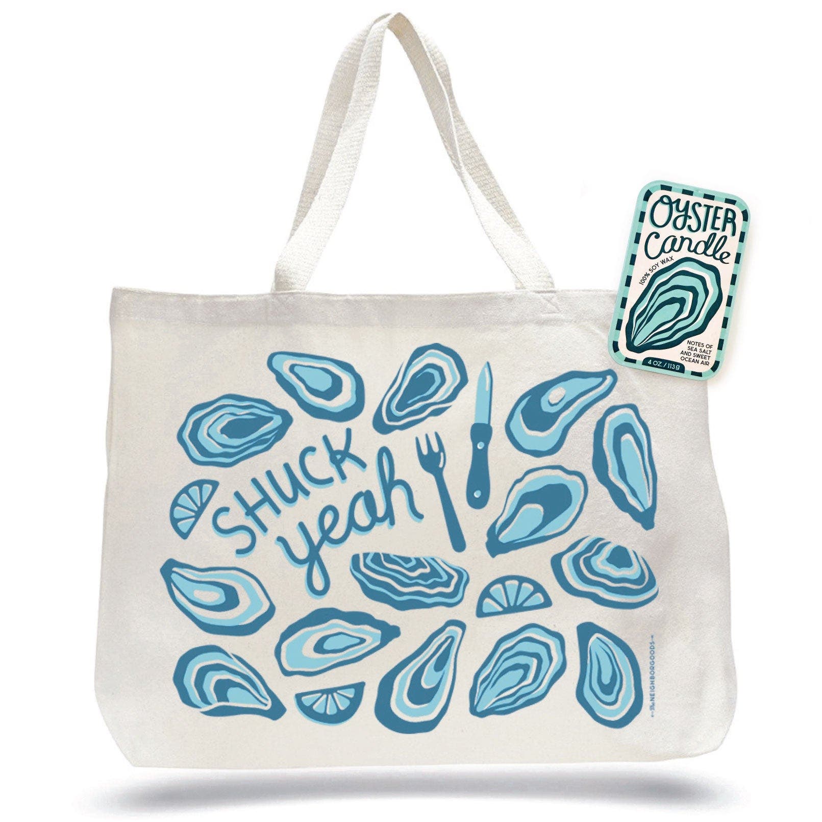 The Neighborgoods Oyster Candle & Tote Gift Set, Main, color, Blue
